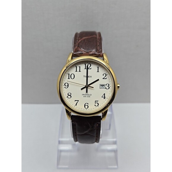 Timex Easy Reader Date Indiglo Gold Tone 35mm Quartz Watch New Battery WR 30M - Picture 1 of 15